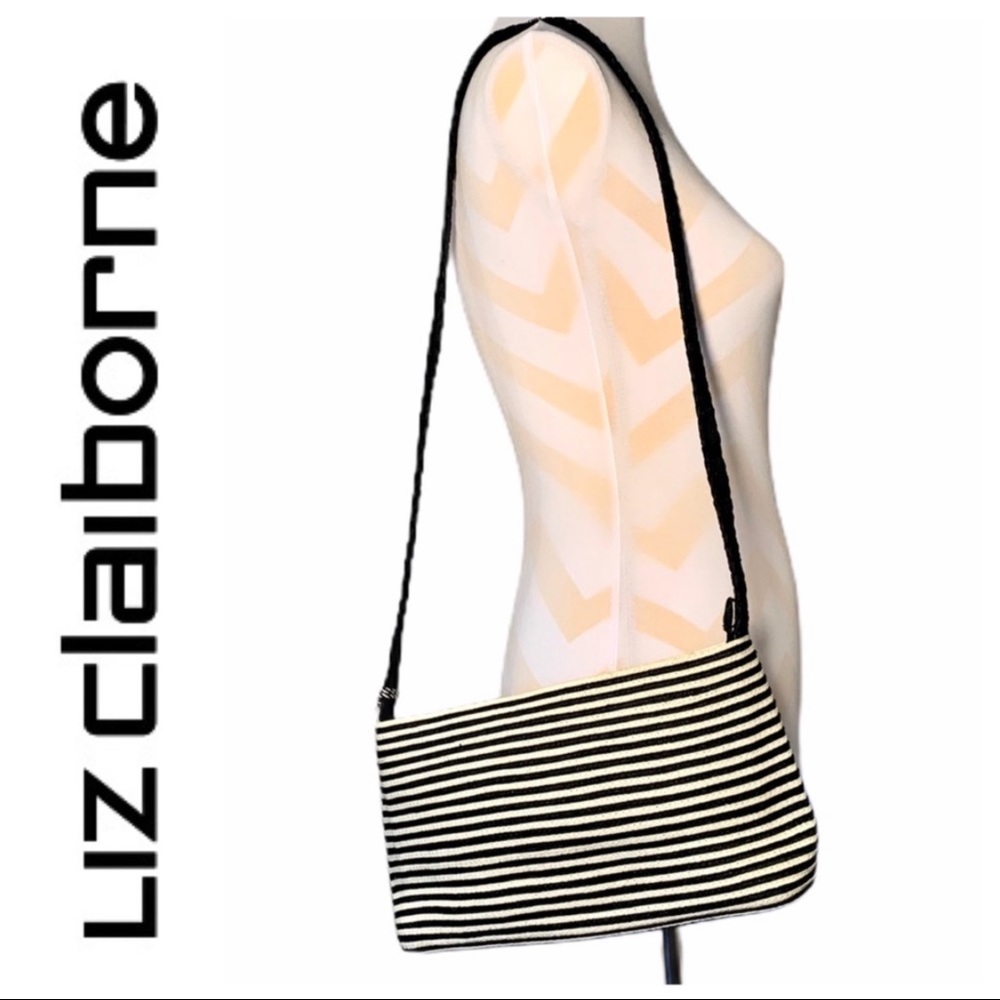 LIZ CLAIBORNE baguette shoulder bag purse black & white stripe